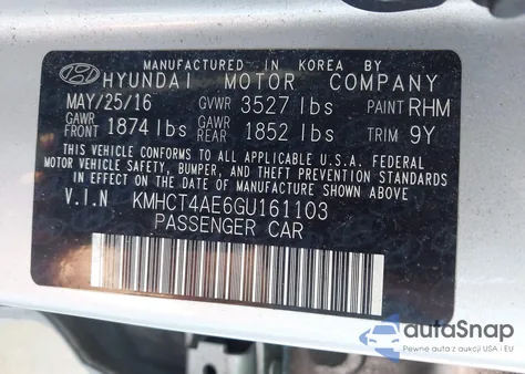 2016 Hyundai Accent Se from USA, damaged, VIN KMHCT4AE6GU161103